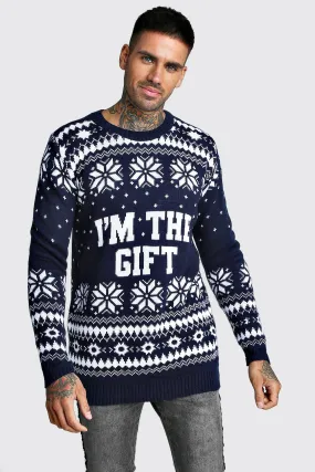 I'm The Gift Knitted Christmas Jumper | boohooMAN UK