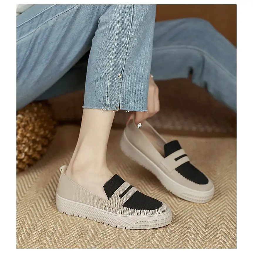 INSTOCK-Japanese flat round toe one-leg loafer shoes for women.