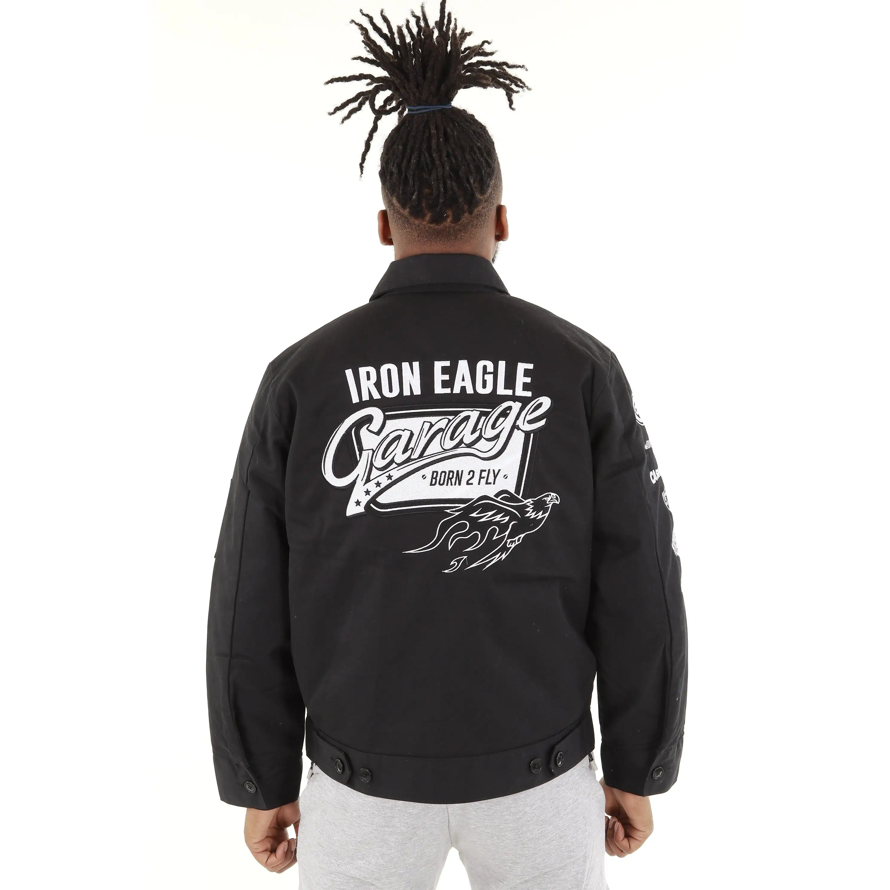 Iron Eagle Garage Mechanic Jacket . Black / White