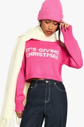 Its Giving Christmas Slogan Cropped Sweater