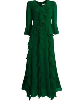 James Lakeland Women's V-Neck Ruffle Green Dress