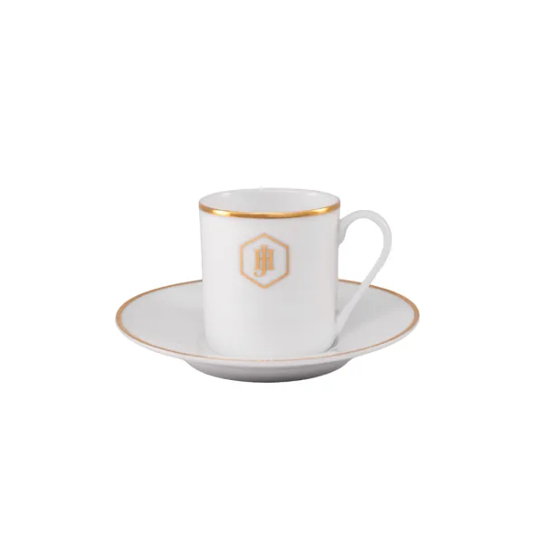 Jan 000022 White Espresso Cup & Saucer With Gold Band