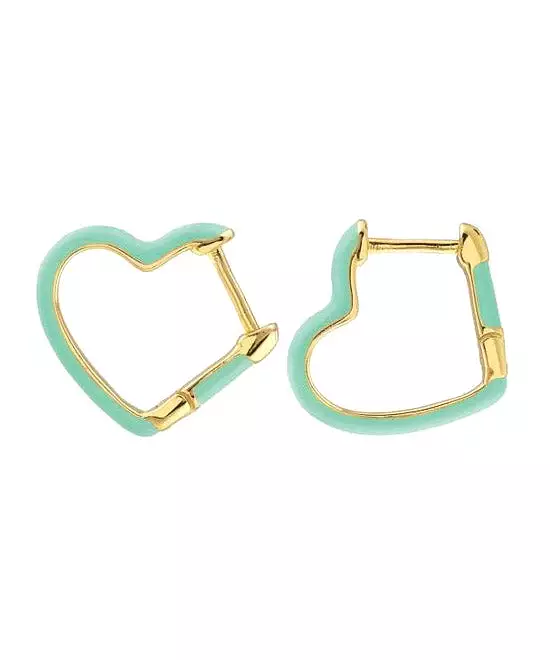 Kris Nations Open Heart Enamel Hinged Huggie Hoop Earrings - Turquoise