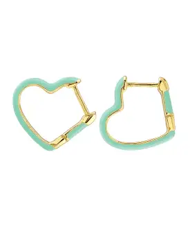 Kris Nations Open Heart Enamel Hinged Huggie Hoop Earrings - Turquoise