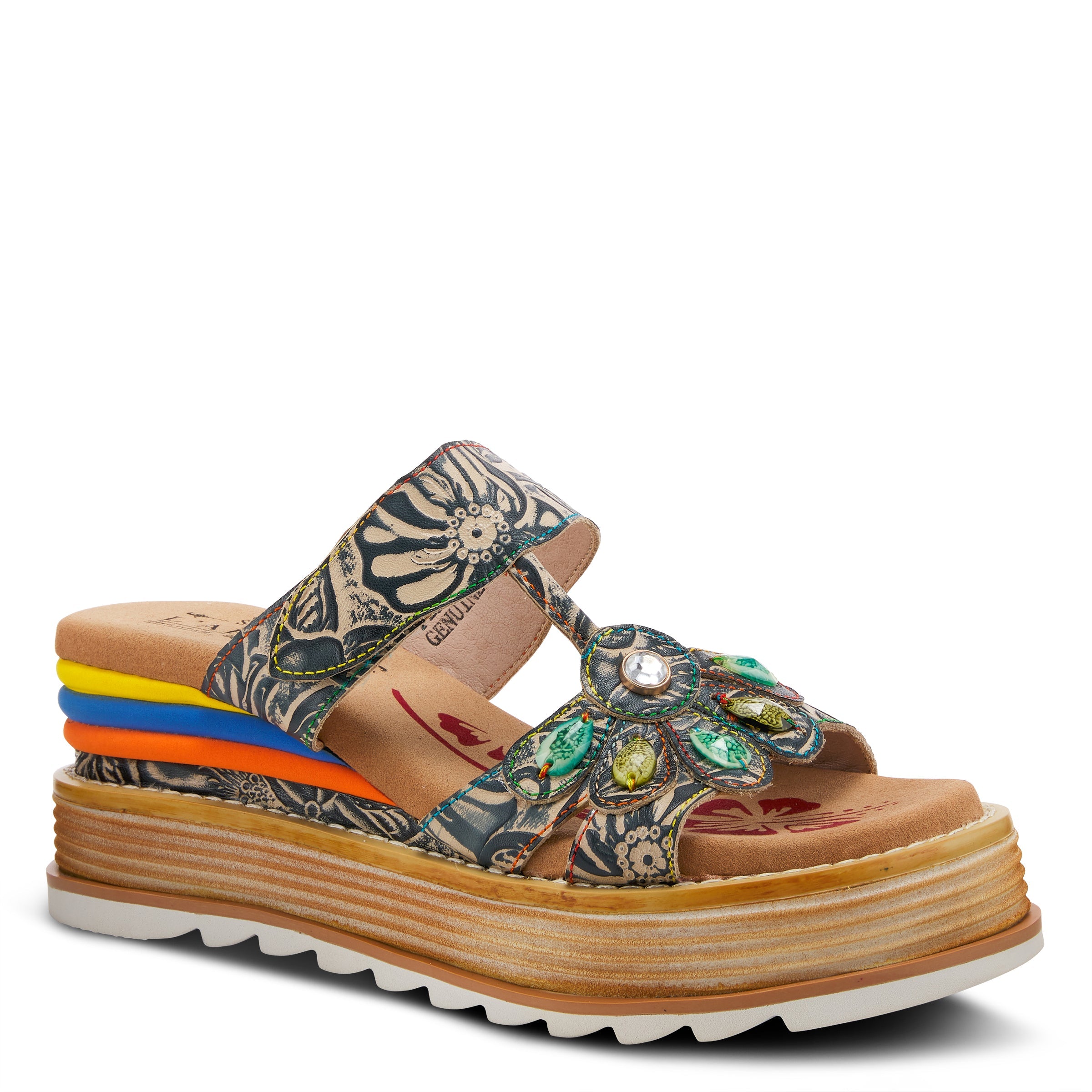 L'ARTISTE PEACOCK SLIDE SANDALS