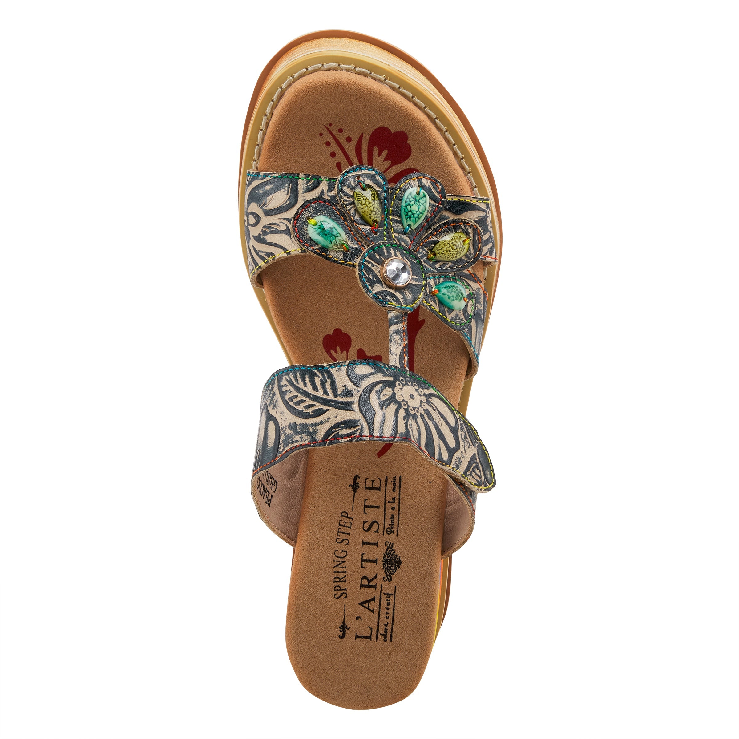 L'ARTISTE PEACOCK SLIDE SANDALS