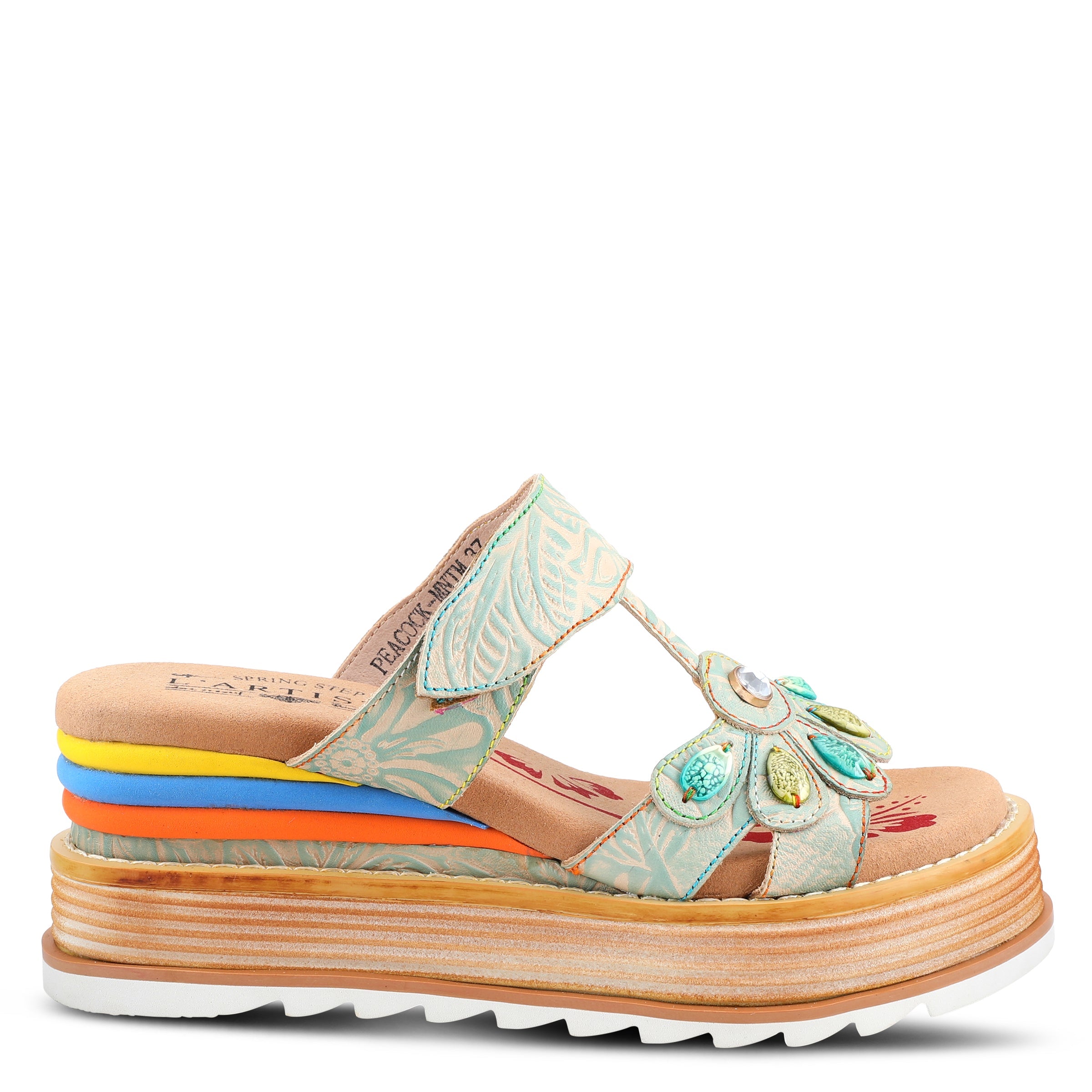 L'ARTISTE PEACOCK SLIDE SANDALS