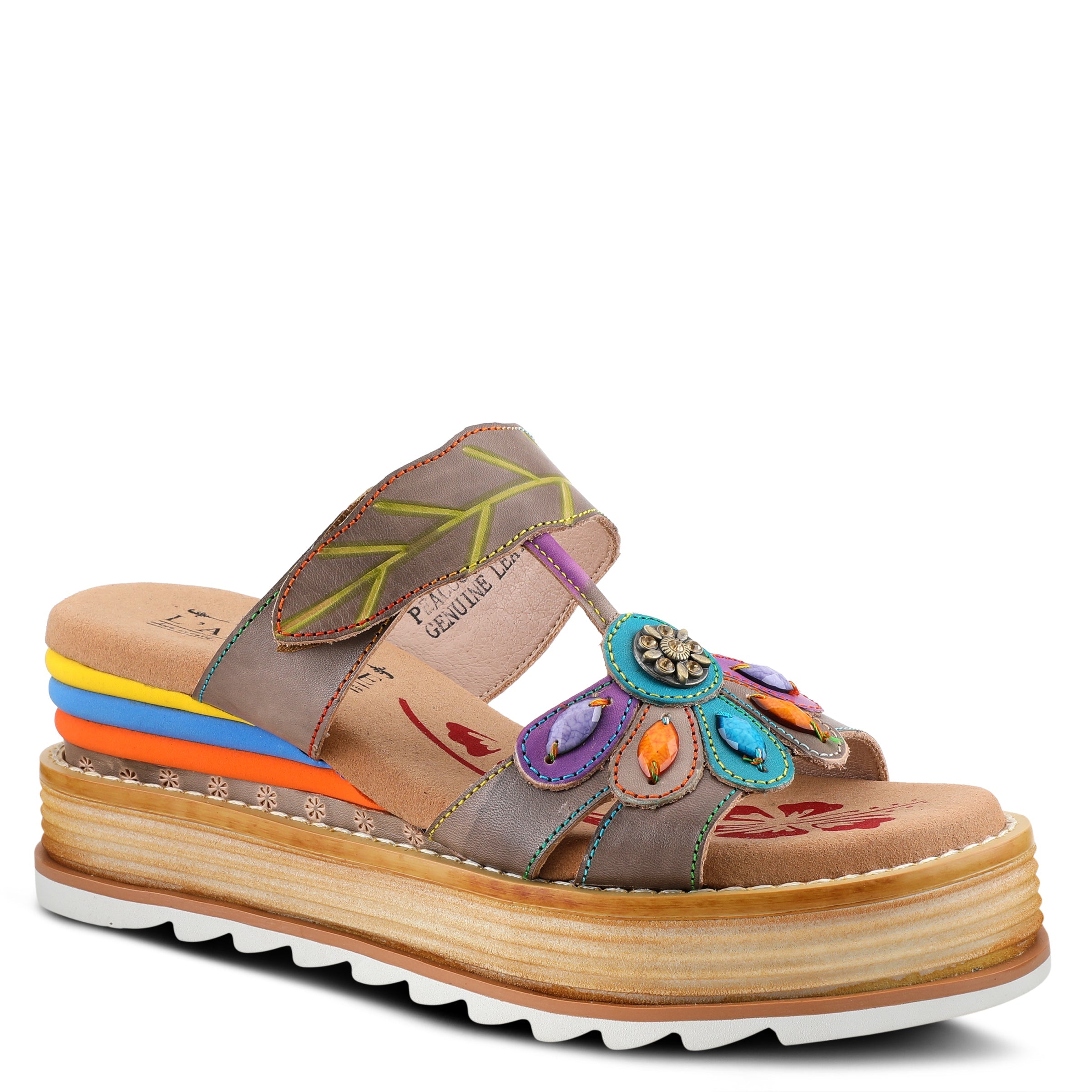 L'ARTISTE PEACOCK SLIDE SANDALS