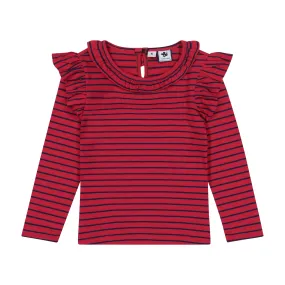 Luna Girls Ruffle Top Red Stripe Navy