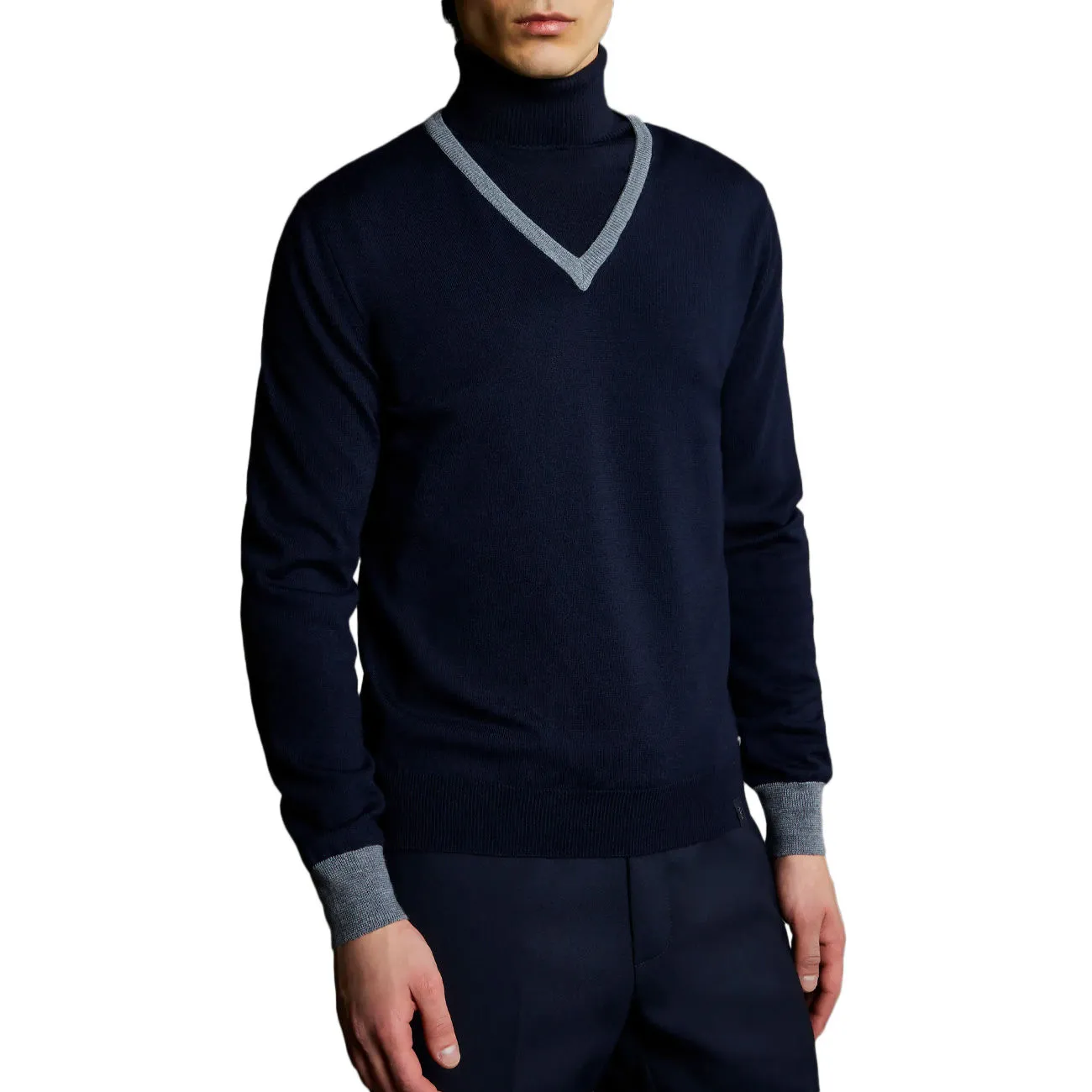 MAGLIA CON SCOLLO A V IN LANA Uomo Blu Navy Grigio Blu