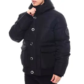 Mens Black Bomber Removable hood Jacket