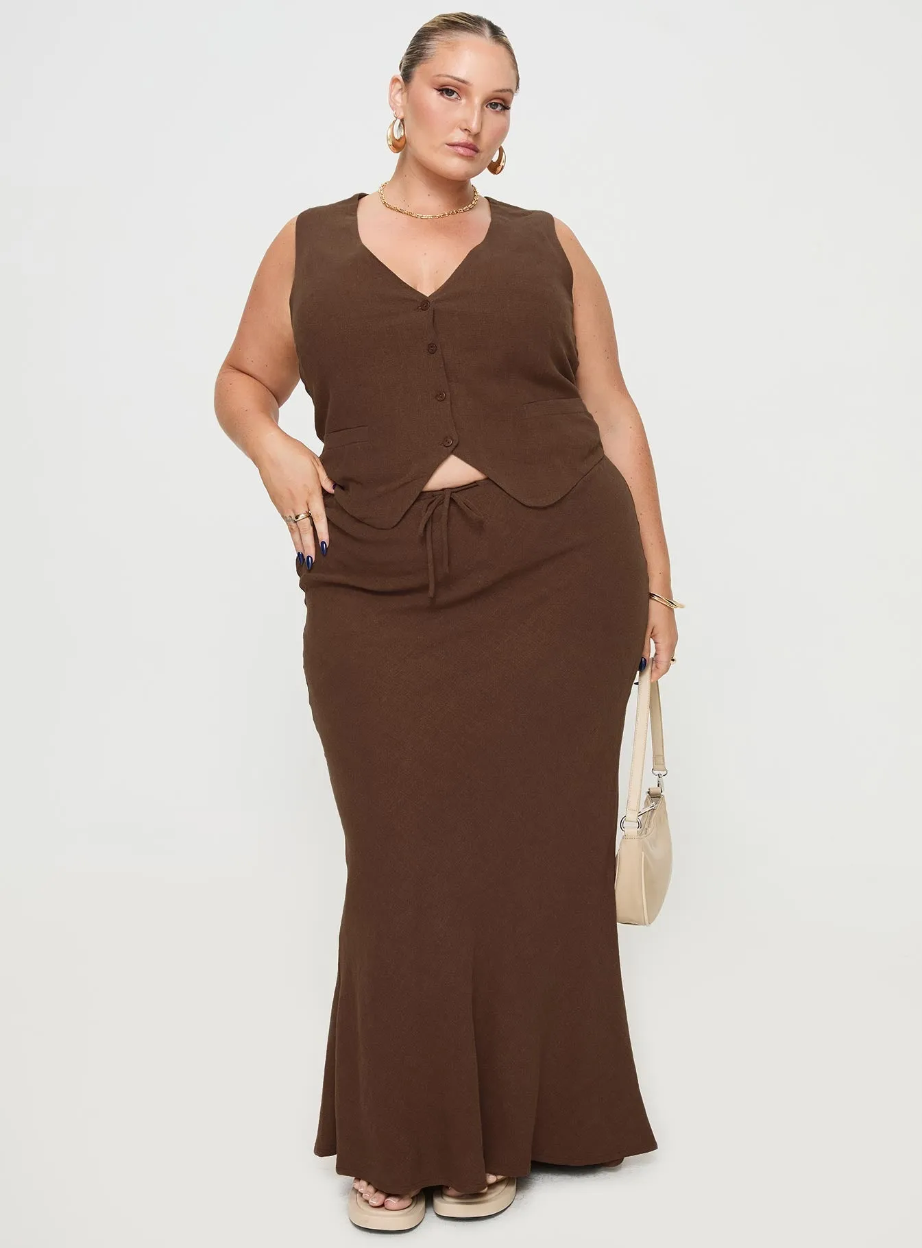 Mercer Linen Blend Maxi Skirt Chocolate Curve