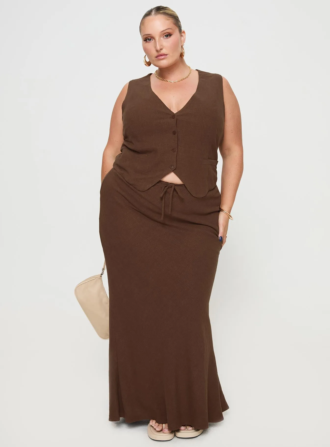 Mercer Linen Blend Maxi Skirt Chocolate Curve