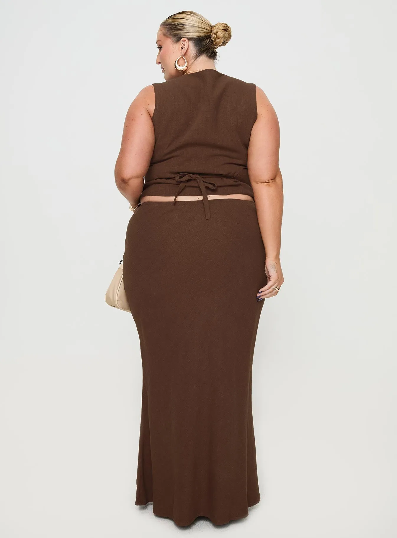 Mercer Linen Blend Maxi Skirt Chocolate Curve