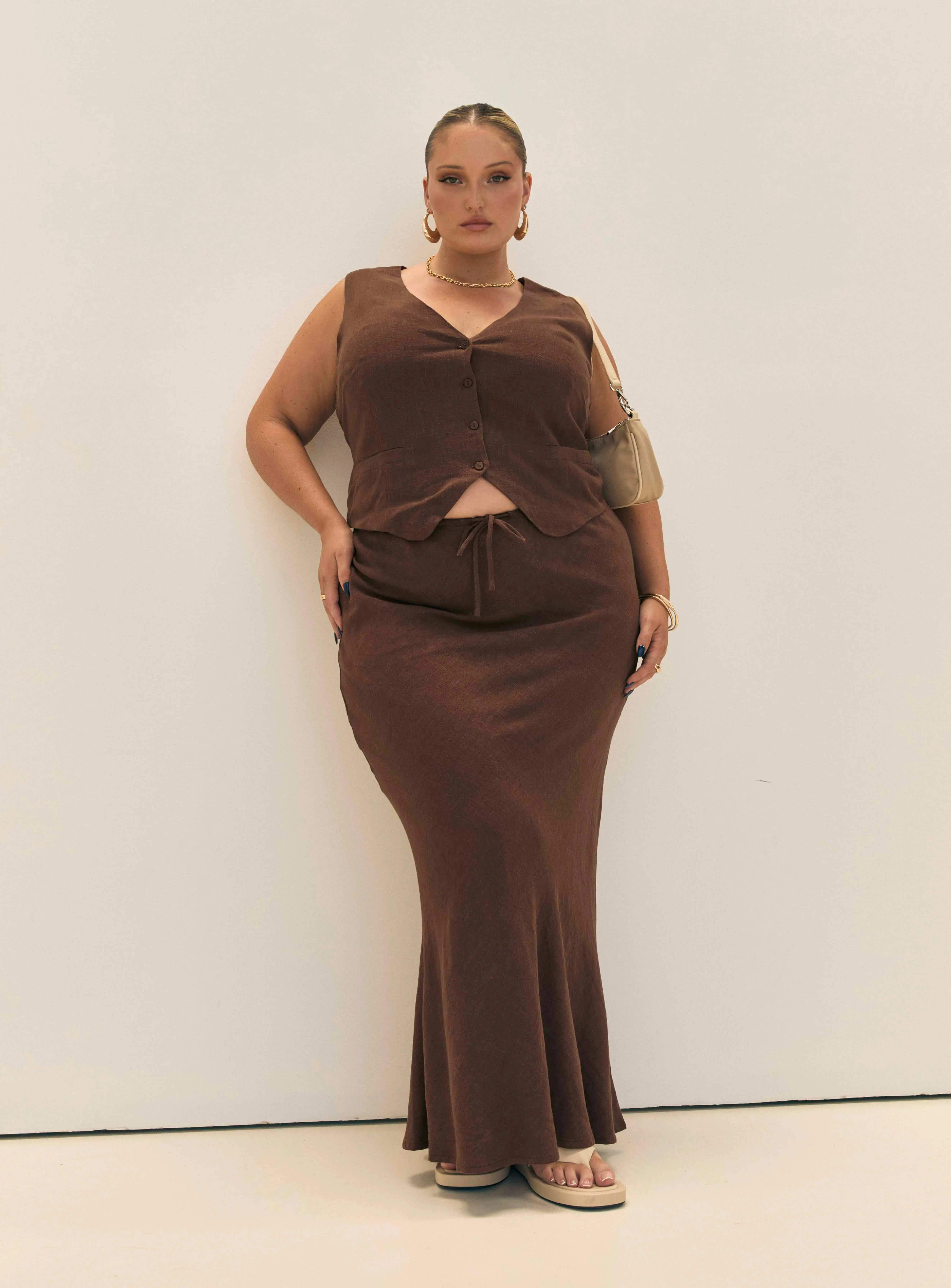 Mercer Linen Blend Maxi Skirt Chocolate Curve