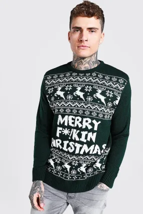 Merry Christmas Slogan Knitted Jumper | boohooMAN UK