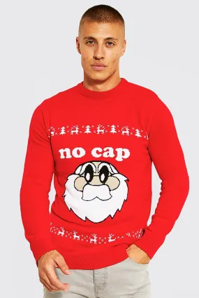 No Cap Santa Christmas Jumper | boohooMAN UK