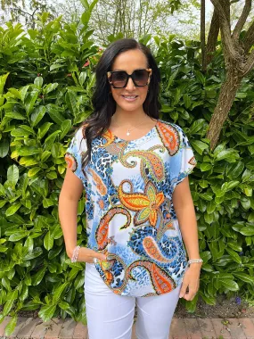 Orange Paisley Multi Print Top Victoria