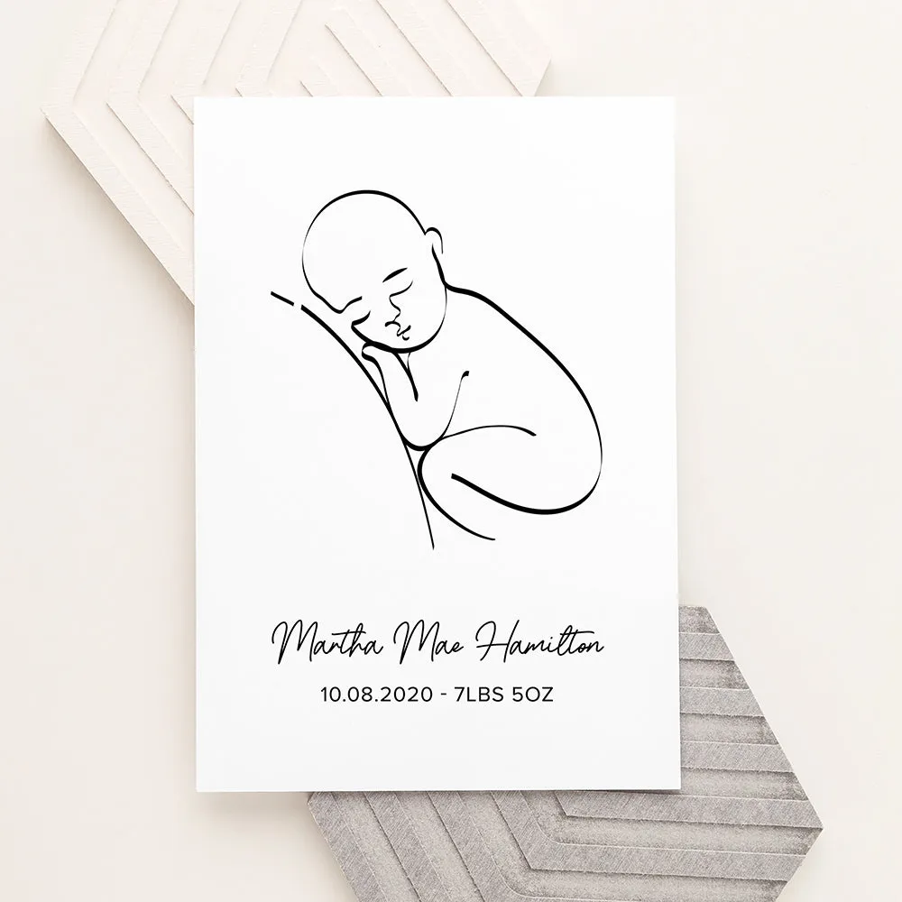 Personalised Line Art Resting Baby Print