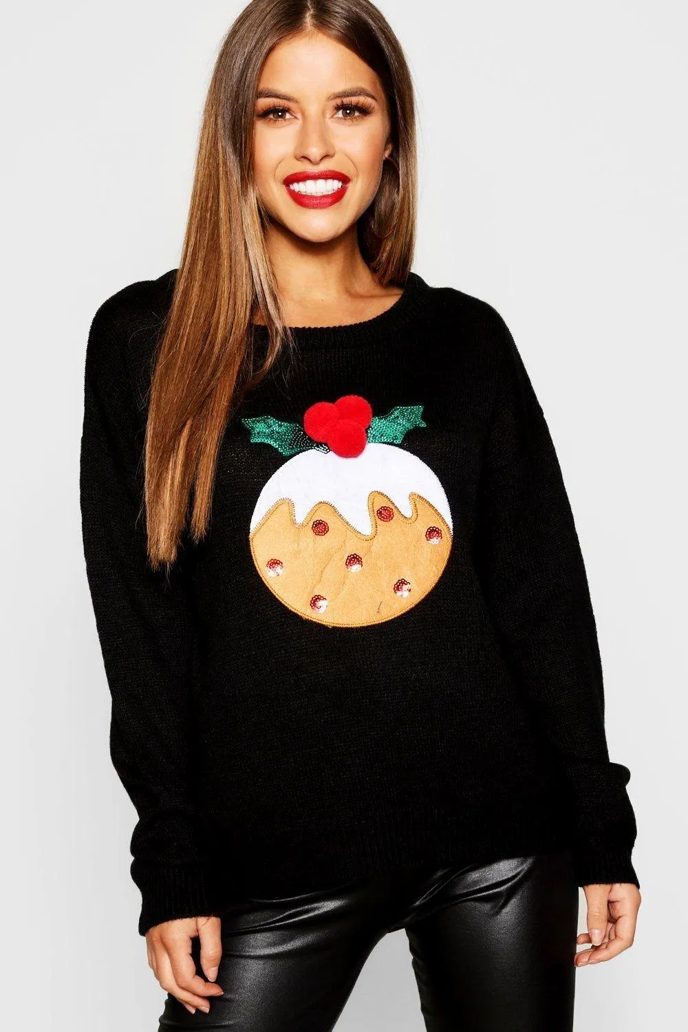 Petite Sequin Christmas Pudding Sweater