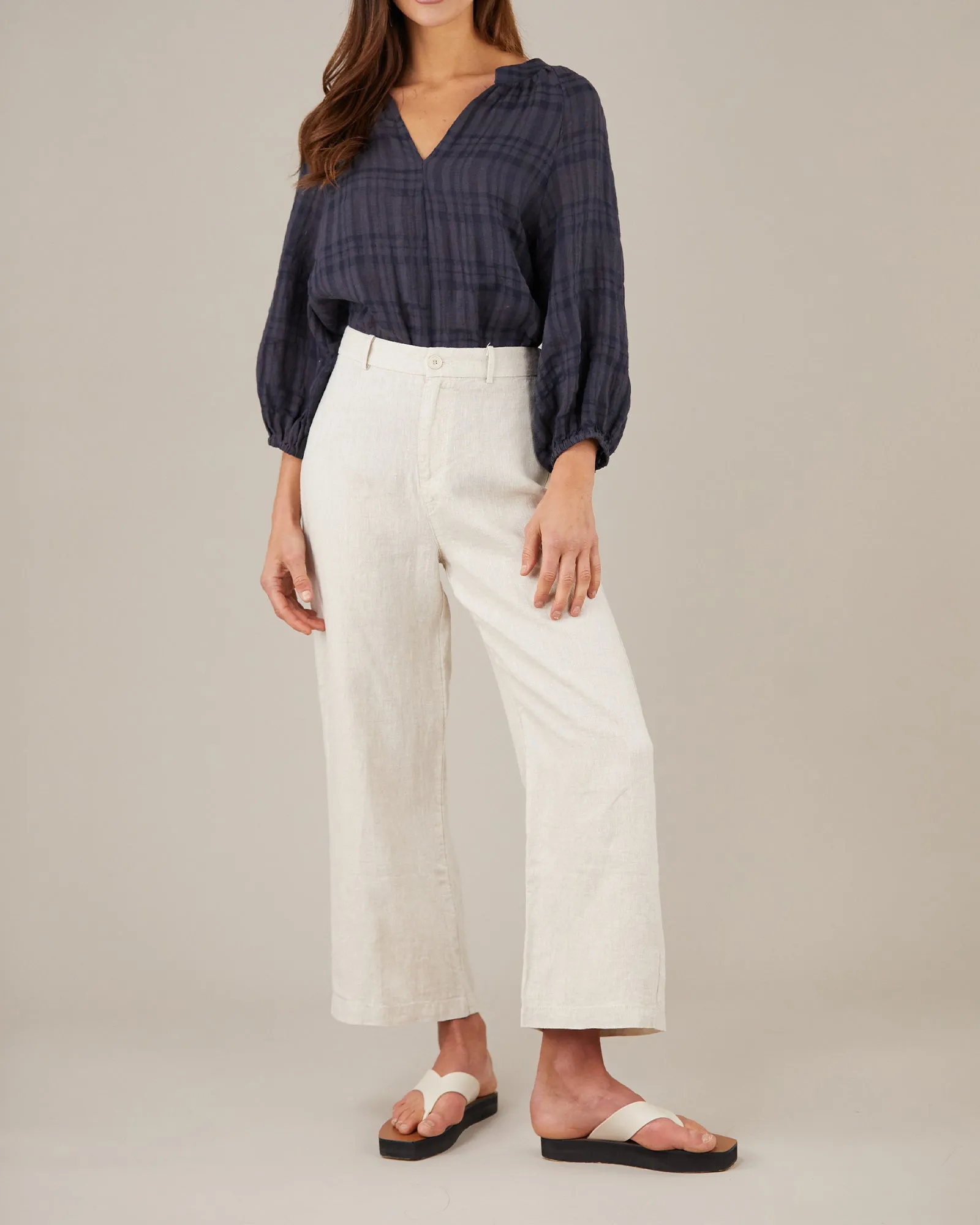 Pila Linen Blouse - Navy