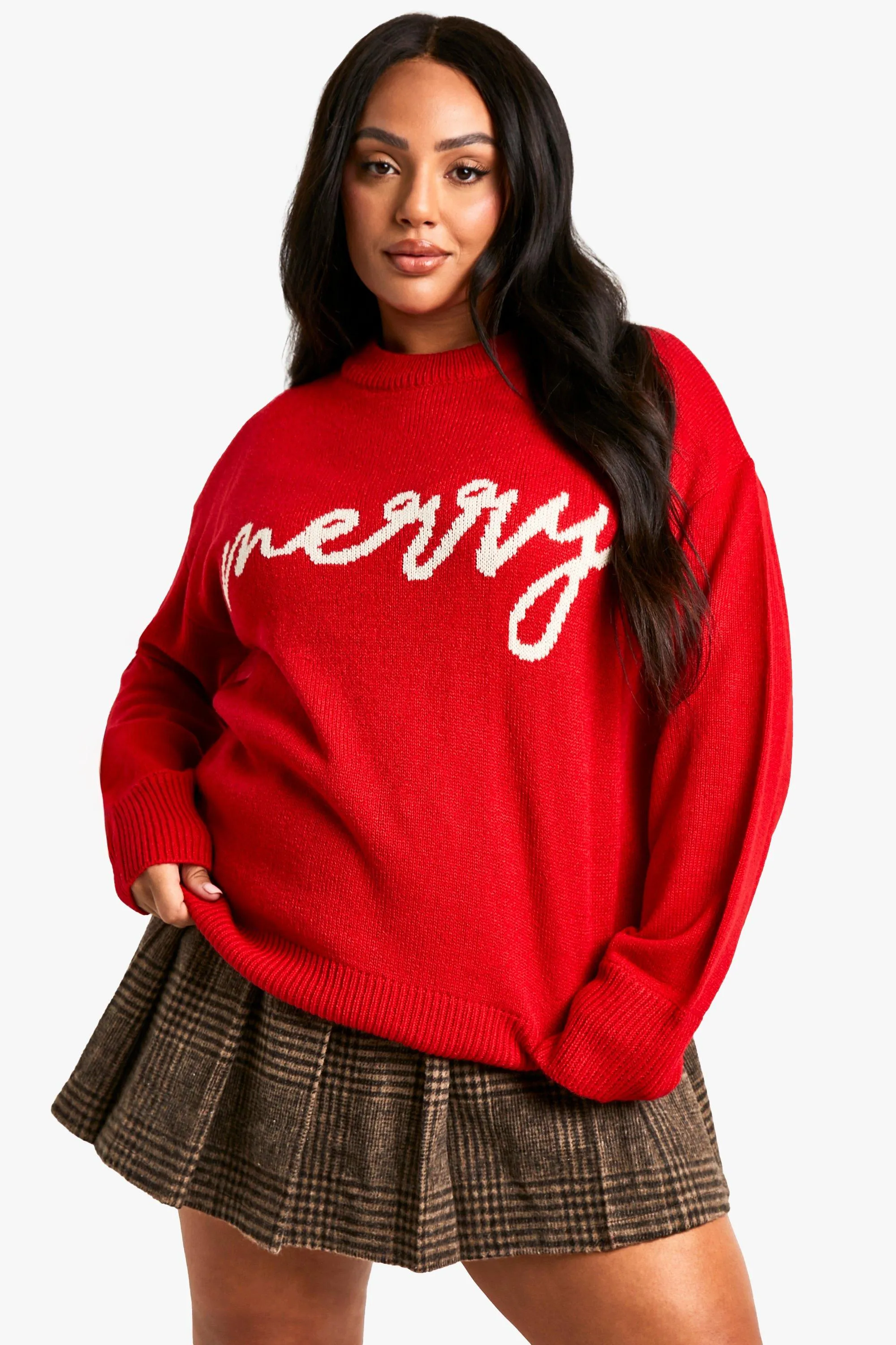 Plus Merry Slogan Christmas Oversized Sweater