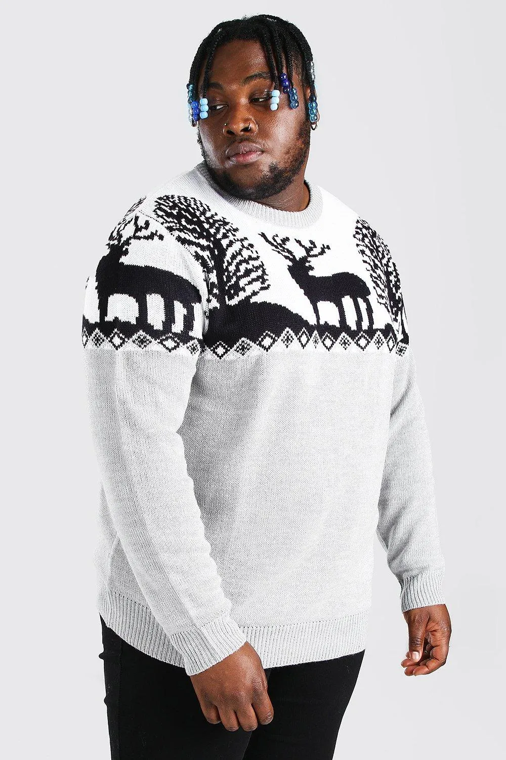 Plus Size Fairisle Knitted Christmas Jumper | boohooMAN UK