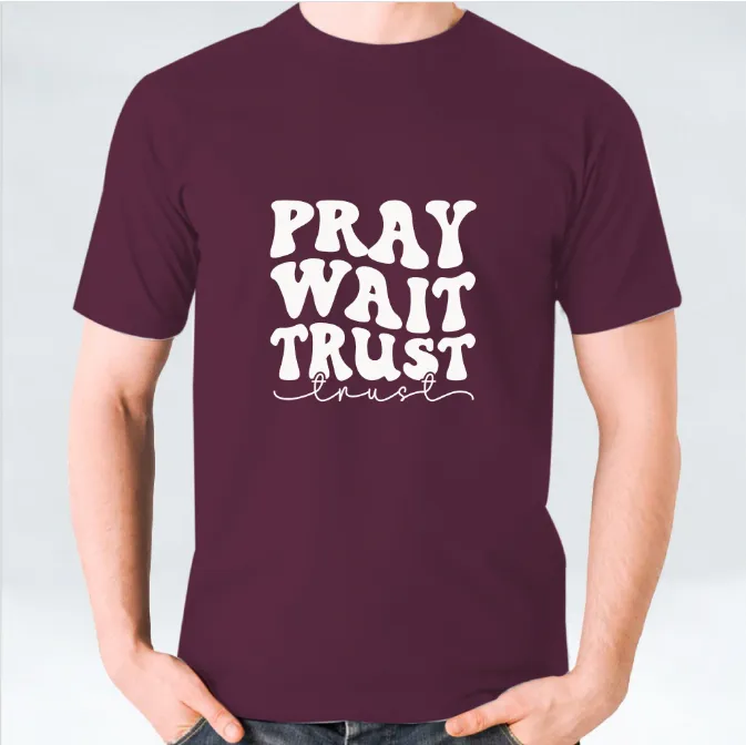 Pray Wait Trust T-shirt - White/Black/Maroon