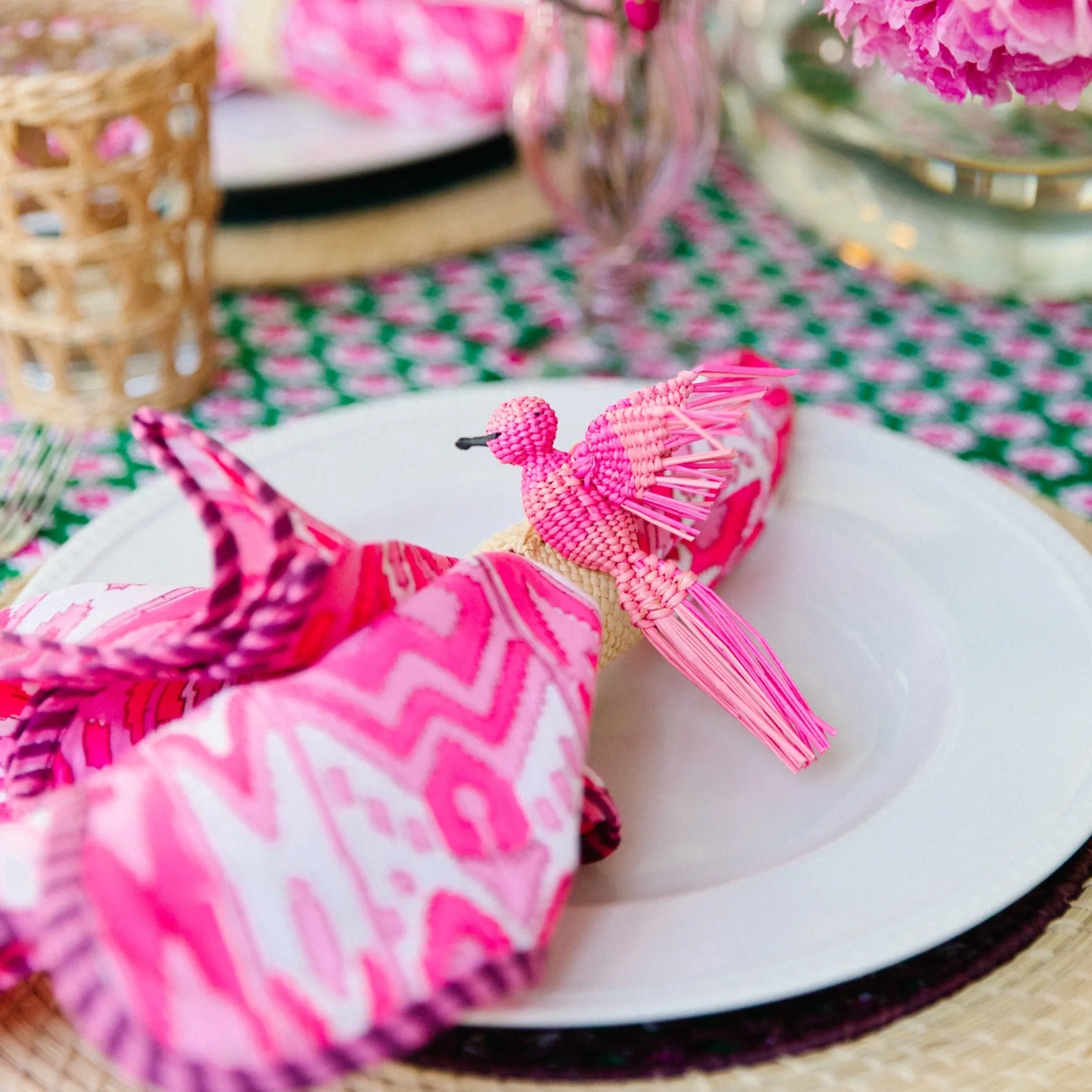 Raffia Napkin Ring - Pink Hummingbird