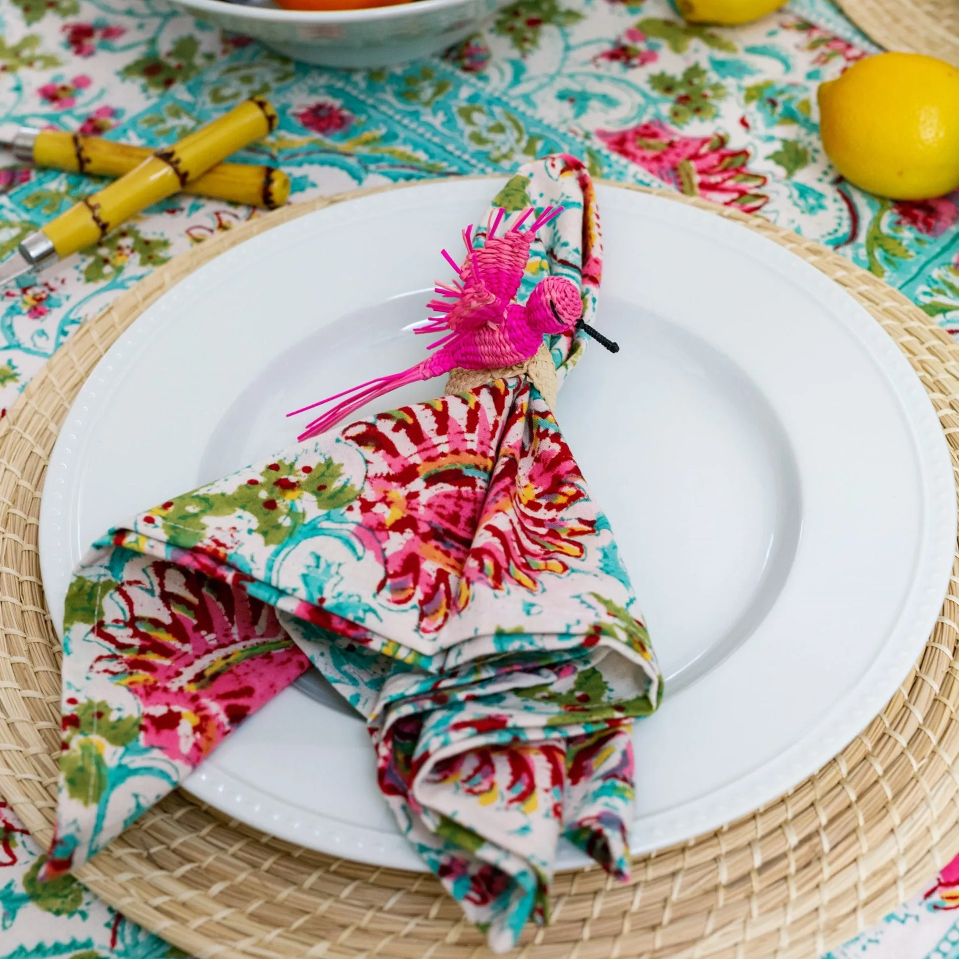 Raffia Napkin Ring - Pink Hummingbird