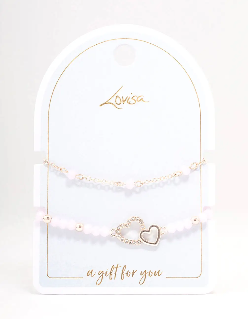 Rose Gold Pink Beaded Heart Bracelet Pack