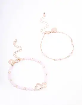 Rose Gold Pink Beaded Heart Bracelet Pack