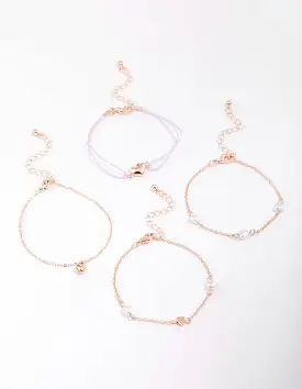 Rose Gold Puffy Heart Bracelet 4-Pack