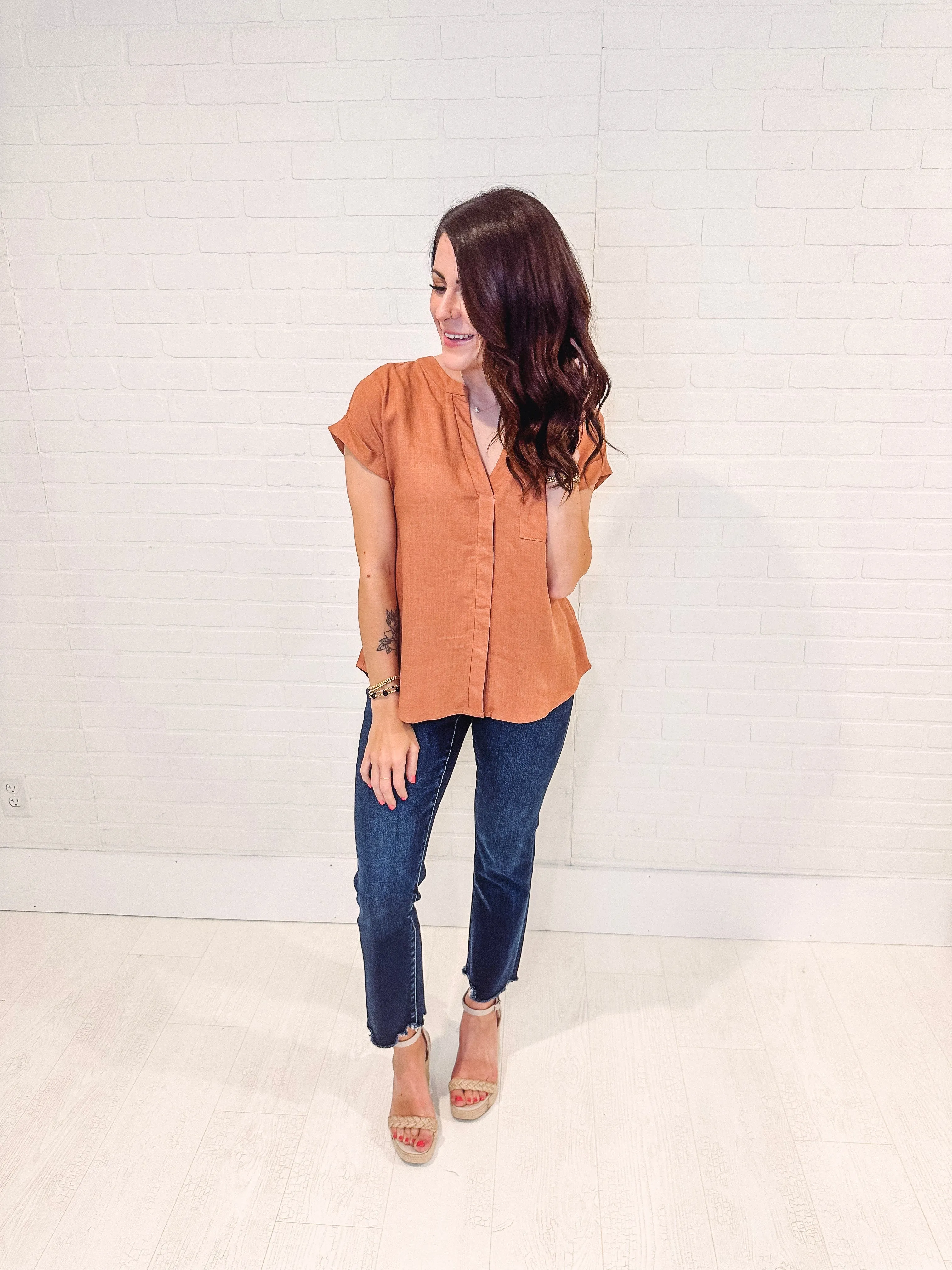 Sienna Linen Button Back Top