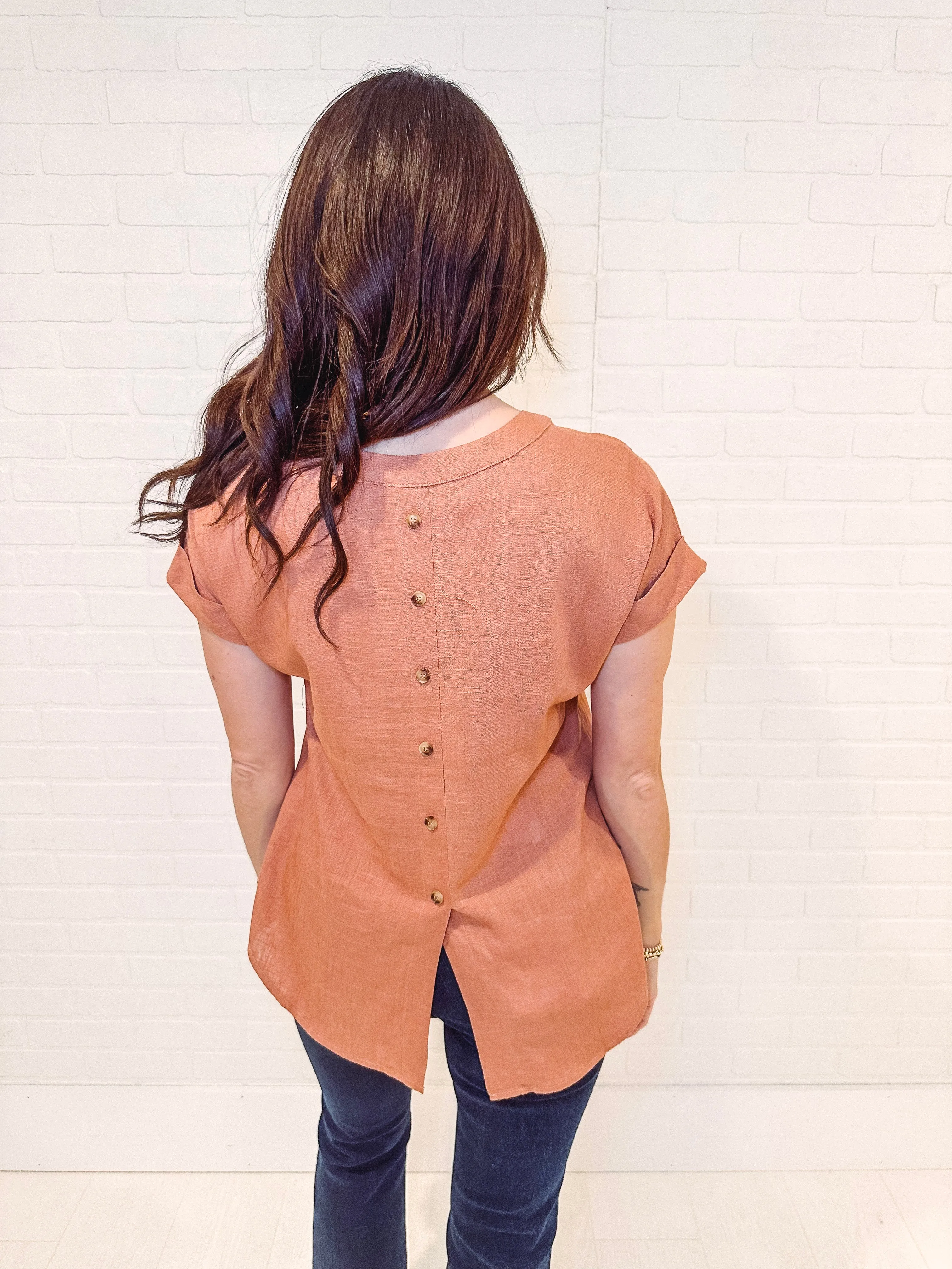 Sienna Linen Button Back Top