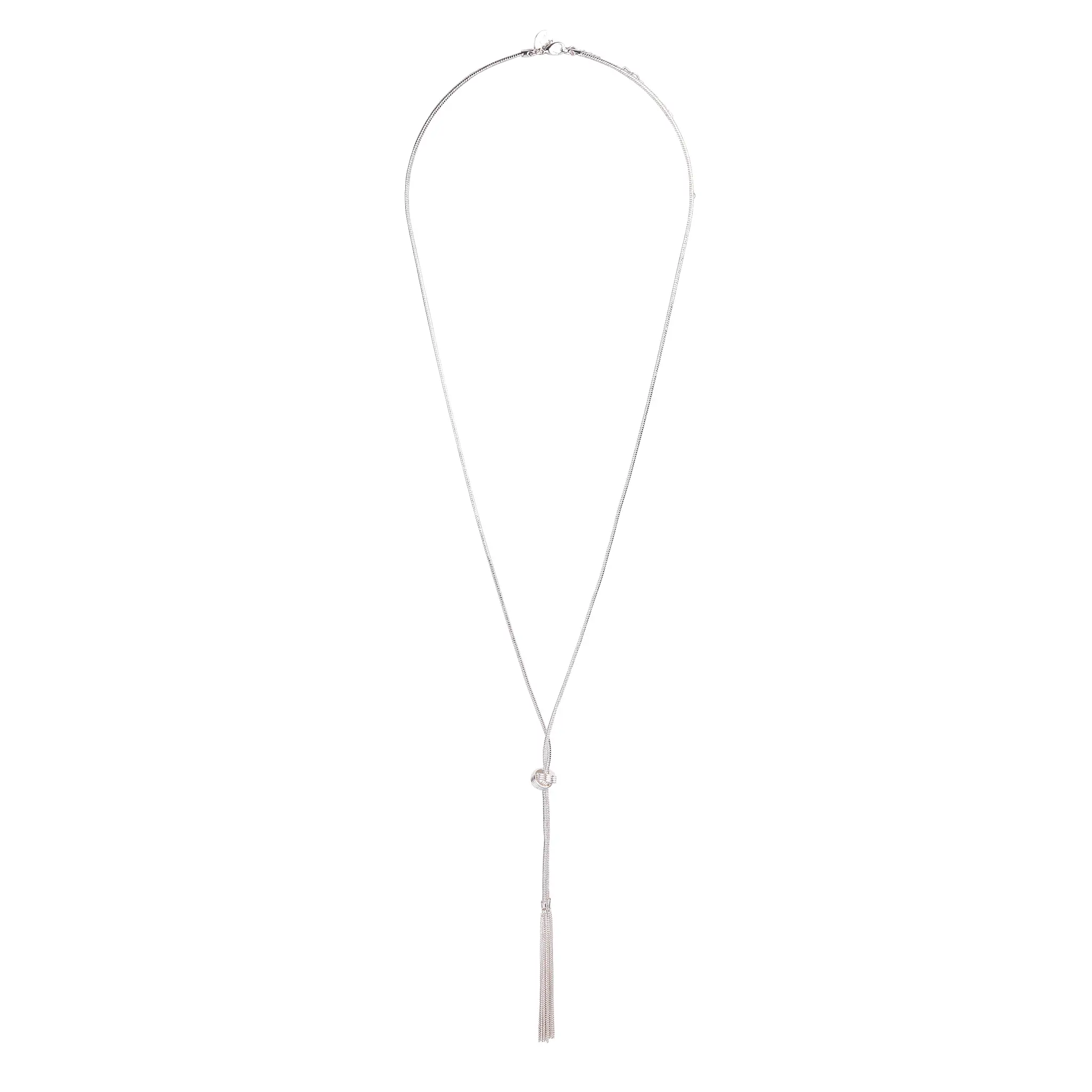 Silver Chain Tassel & Knotted Lariat Necklace