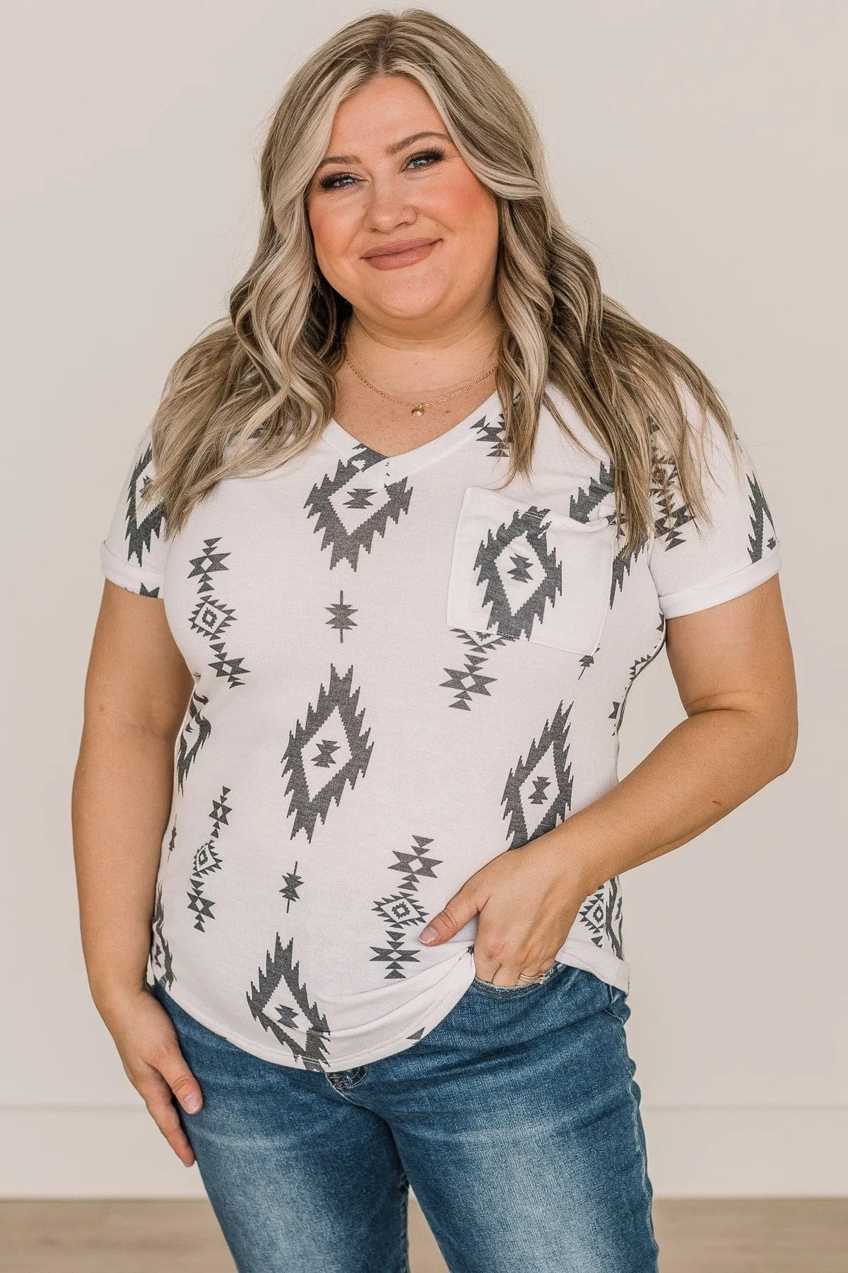 Spread Your Wings Aztec Print Top- Ivory