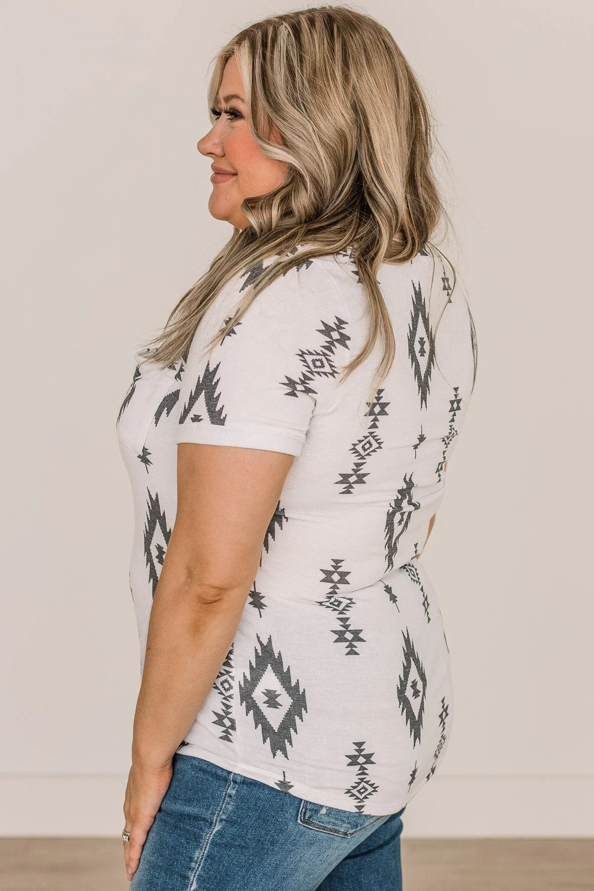 Spread Your Wings Aztec Print Top- Ivory