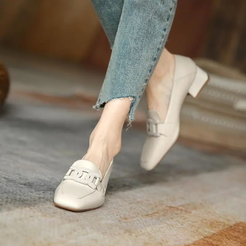 spring and autumn new thick heel single shoes