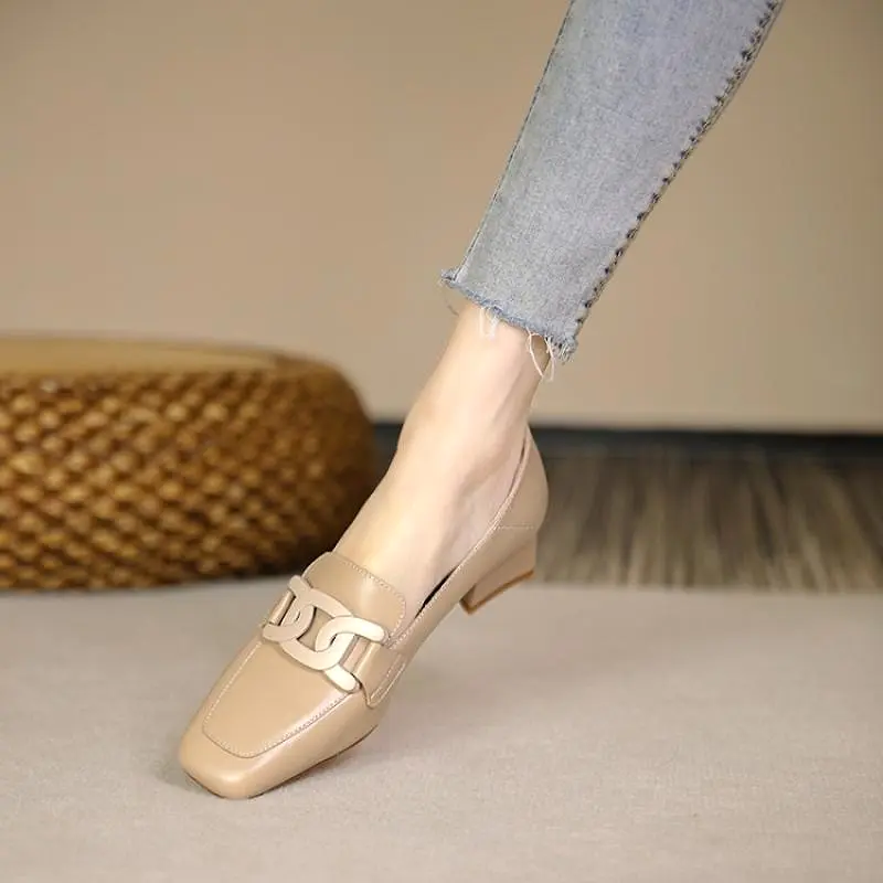 spring and autumn new thick heel single shoes