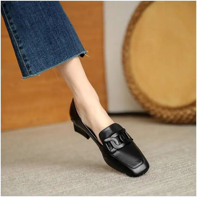 spring and autumn new thick heel single shoes