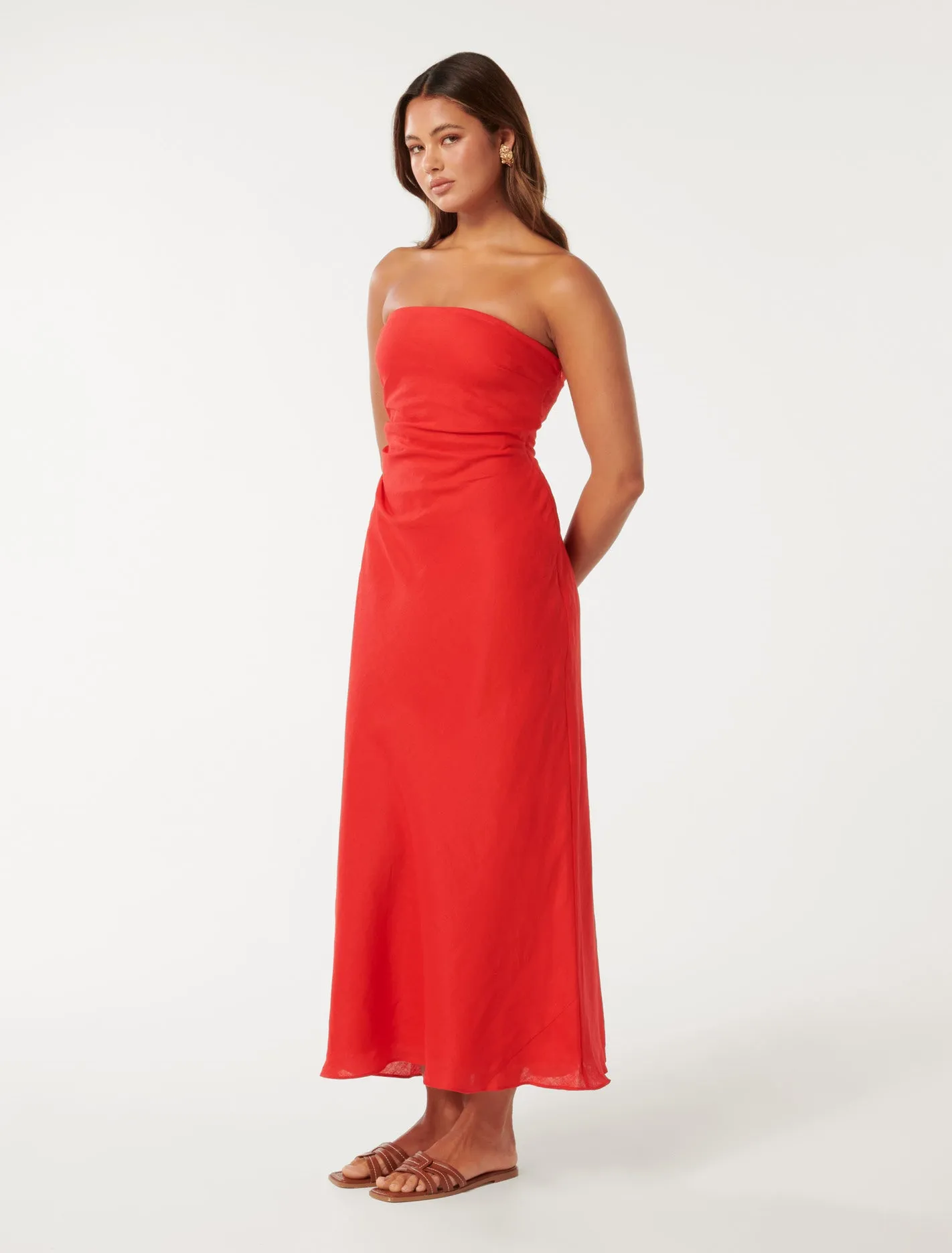 Stephanie Linen Strapless Midi Dress