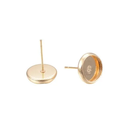 Stud Earring Settings, 304 Stainless Steel, Round, Bezel Cup, Golden, 10mm