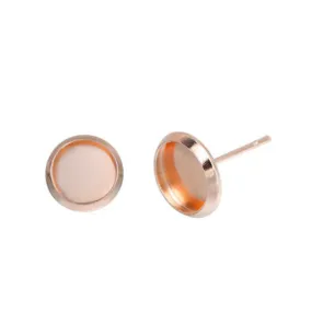 Stud Earring Settings, 304 Stainless Steel, Round, Bezel Cup, Rose Gold, 10mm