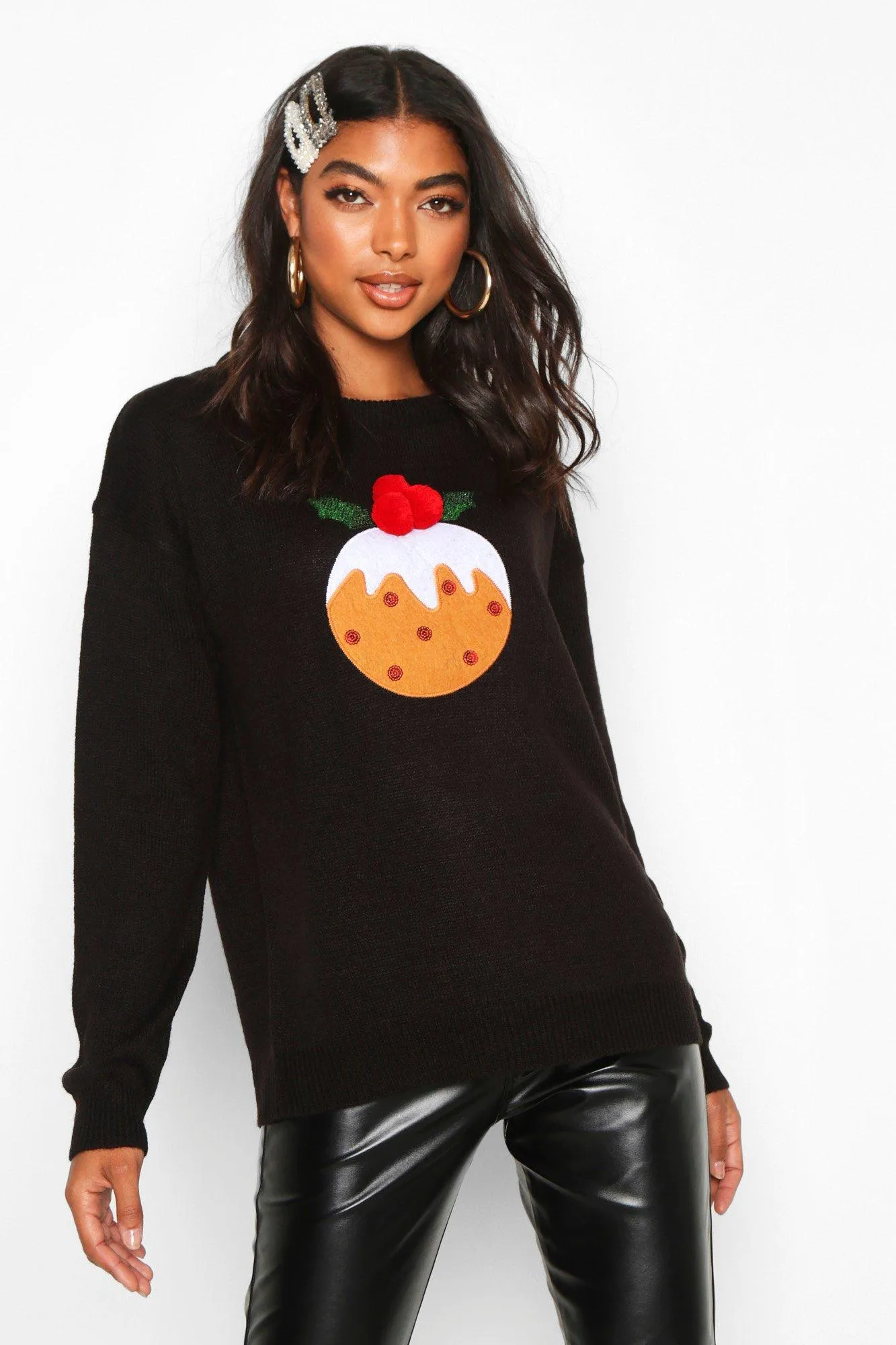 Tall Pom Pom Christmas Pudding Sweater