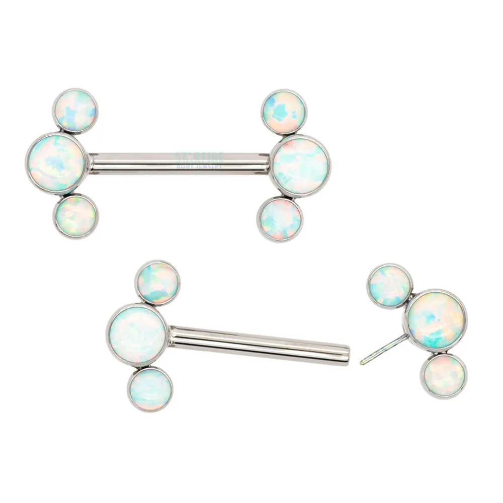 threadless: 3 Bezel Arc with Opal Cabochon Side-Set Nipple Barbells in Bezels - pair