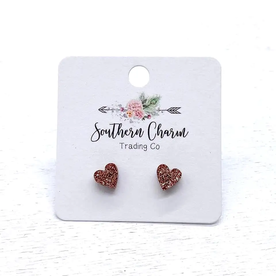 Tiny Rose Gold Glitter Heart Earrings