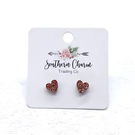 Tiny Rose Gold Glitter Heart Earrings