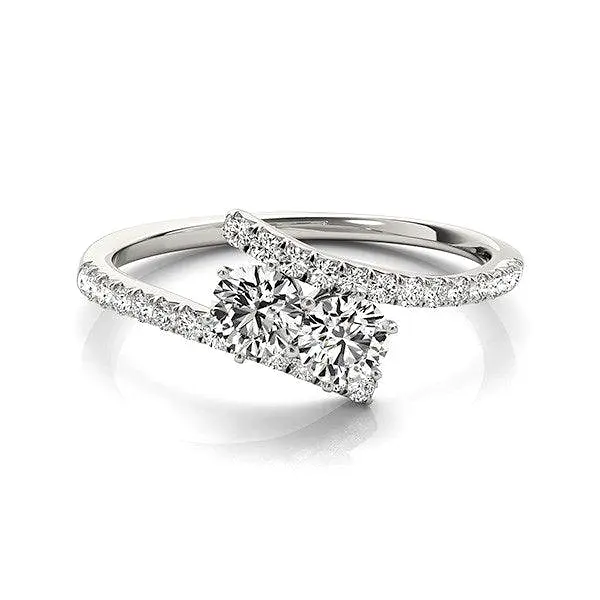 Two Stone Bypass Diamond Ring in 14k White Gold