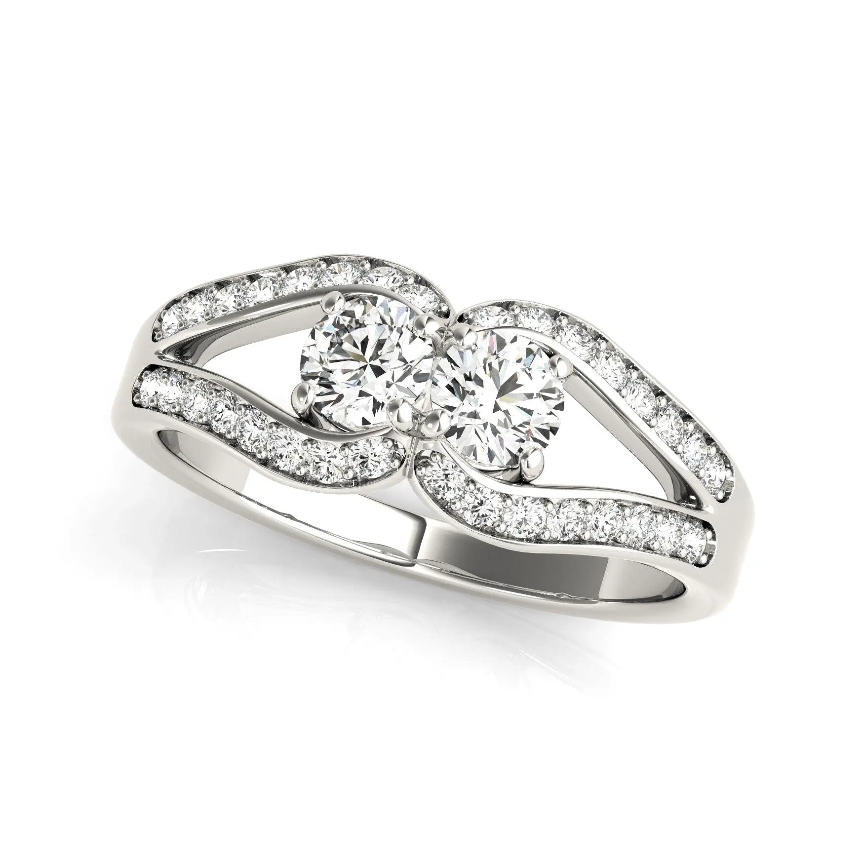 Two Stone Split Shank Design Diamond Ring in 14k White Gold